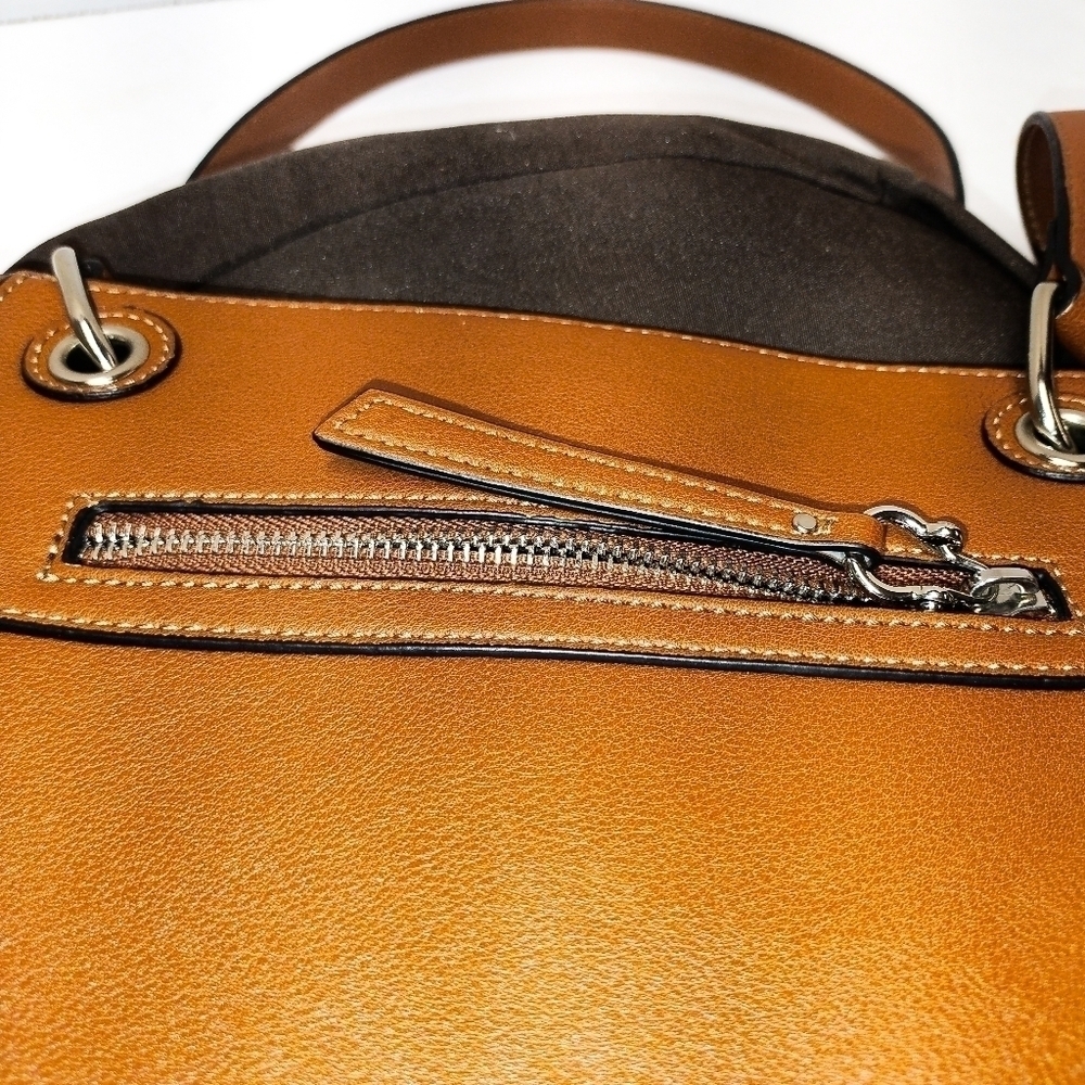 Classic Cognac Brown Faux Leather Tote Bag – Everyday Shoulder Purse - Picture 8 of 12